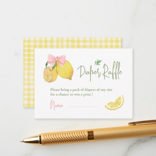 Citrus pink bow lemon baby shower エンクロージャーカード (正面/裏面インサイチュ)