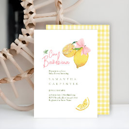Citrus pink bow lemon baby shower 招待状