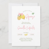 Citrus pink bow lemon baby shower 招待状 (正面)
