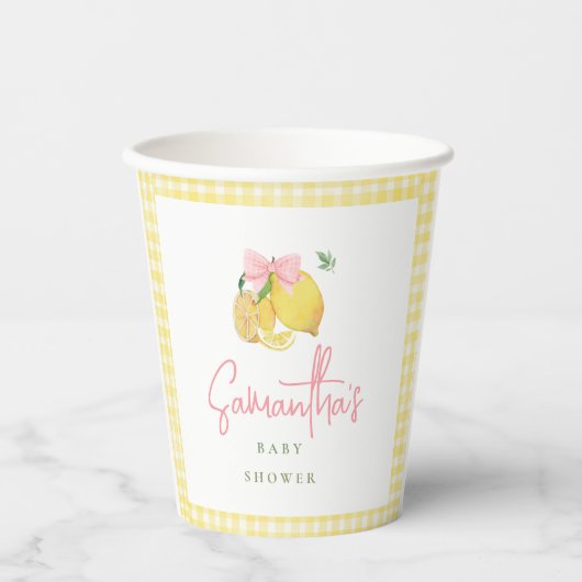 Citrus pink bow lemon baby shower 紙コップ (正面)
