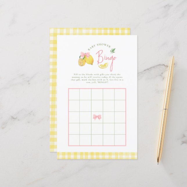 Citrus pink bow lemon baby shower bingo Game (正面/裏面インサイチュ)