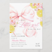 Citrus Pink Bow Lemon Baby Shower Invitation 招待状 (正面)