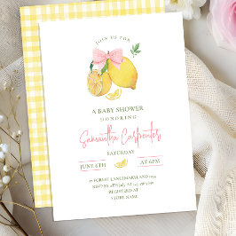 Citrus pink bow lemon baby shower invitation 招待状