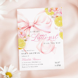 Citrus Pink Bow Lemon Baby Shower Invitation 招待状