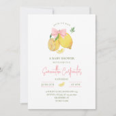 Citrus pink bow lemon baby shower invitation 招待状 (正面)