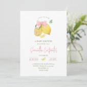 Citrus pink bow lemon baby shower invitation 招待状 (スタンド正面)