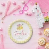 Citrus Pink bow yellow gingham Paper Plate ペーパープレート (パーティー)