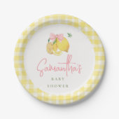 Citrus Pink bow yellow gingham Paper Plate ペーパープレート (正面)