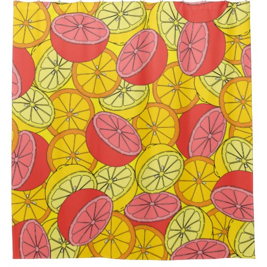 Citrus seamless pattern many oranges, lemons, grap シャワーカーテン (正面)