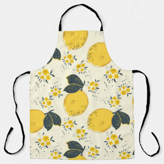 Citrus seamless pattern with colorful yellow lemon エプロン