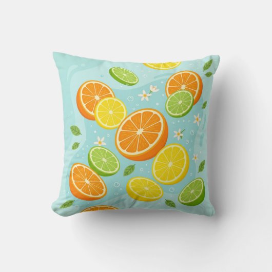 Citrus Slices Lemon Lime Orange Throw Pillow クッション (正面)