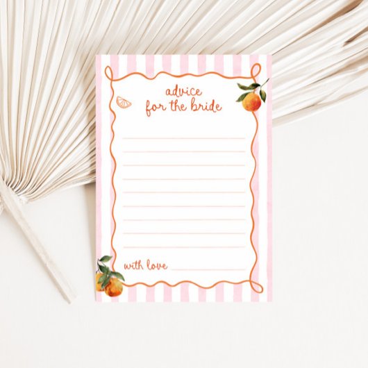 Citrus Spritz Pink Stripes Bridal Advice Card 招待状