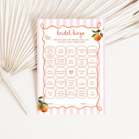 Citrus Spritz Pink Stripes Bridal Bingo Card 招待状