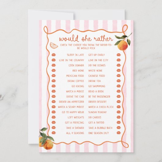 Citrus Spritz Pink Stripes Would she rather Card 招待状 (正面)