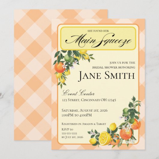Citrus Themed Bridal Shower Invitation 招待状 (正面/裏面)