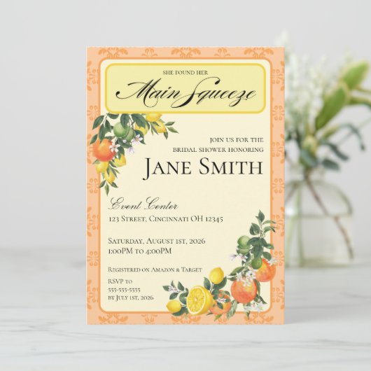 Citrus Themed Bridal Shower Invitation 招待状 (スタンド正面)