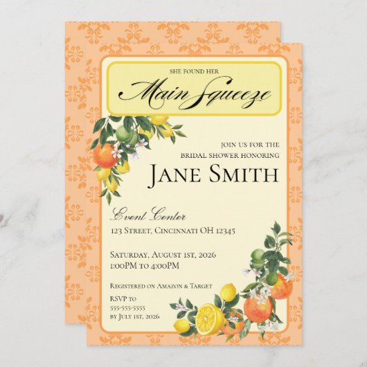 Citrus Themed Bridal Shower Invitation 招待状 (正面/裏面)