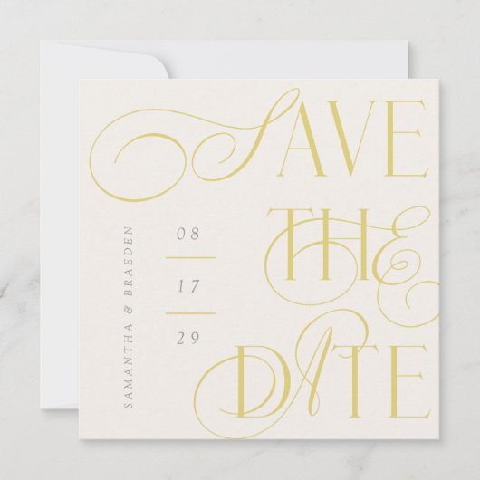 Citrus Twist Modern Calligraphy Save The Date Card 招待状 (正面)