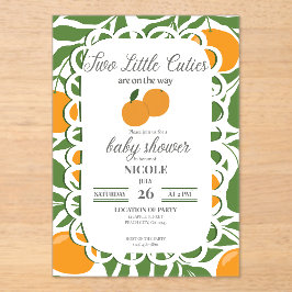 Citrus Two Little Cuties Twin Baby Shower Invite アクリル招待状