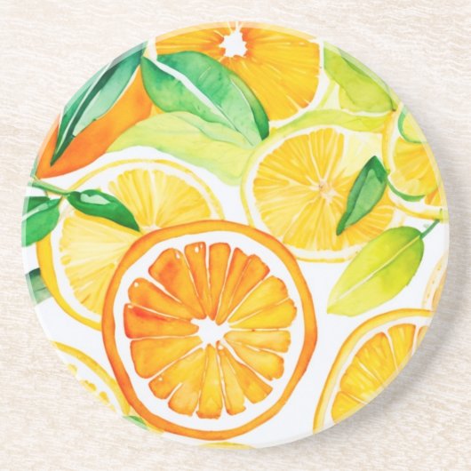Citrus Watercolor Oranges & Lemons  コースター (正面)
