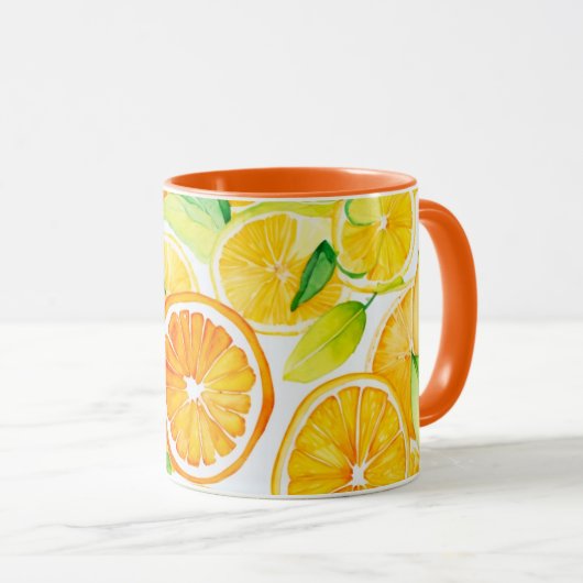 Citrus Watercolor Oranges & Lemons Combo マグカップ (正面右)