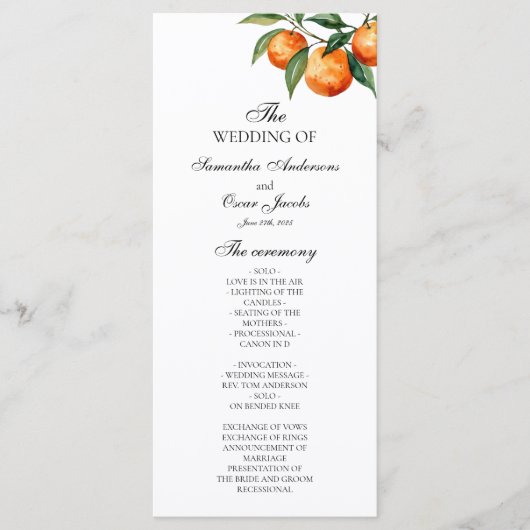 Citrus Wedding Program | Mediterranean Orange  メニュー (正面)