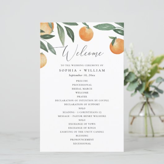 Citrus Wedding Program | Watercolor Garden Orange (スタンド正面)