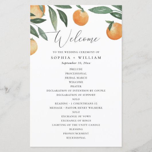 Citrus Wedding Program | Watercolor Garden Orange (正面)