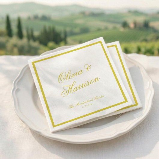 Citrus Wedding Yellow Elegant Script Napkin スタンダードカクテルナプキン