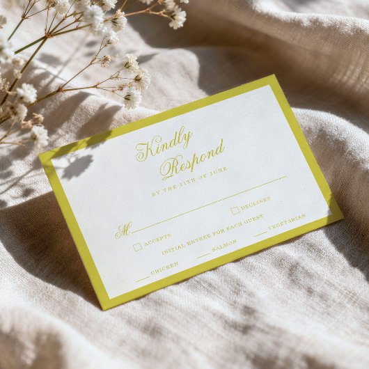 Citrus Wedding Yellow Elegant Script RSVP Card エンクロージャーカード