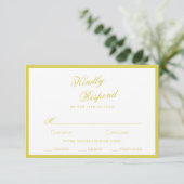 Citrus Wedding Yellow Elegant Script RSVP Card エンクロージャーカード (スタンド正面)