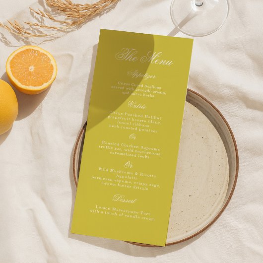 Citrus Wedding Yellow Tall Elegant Menu Card 招待状