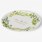 Citrus Yellow and Green Watercolor Lemon Wedding ペーパープレート (アングル)