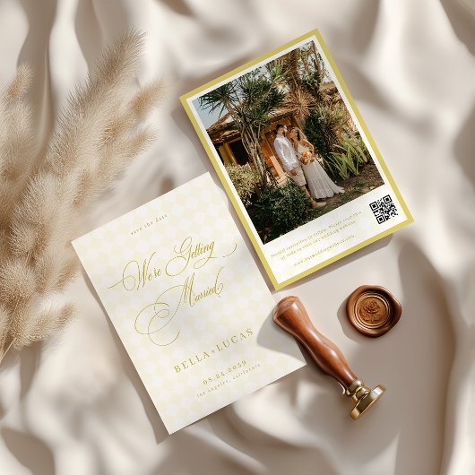 Citrus Yellow Check Luxe Summer Wedding セーブザデート