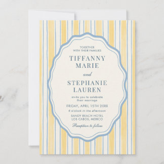 Citrus Yellow Elegant Modern Stripe Wedding 招待状