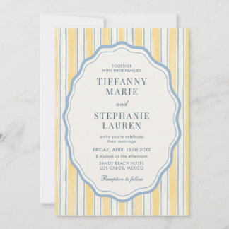 Citrus Yellow Elegant Modern Stripe Wedding 招待状