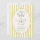 Citrus Yellow Elegant Modern Stripe Wedding 招待状 (正面)