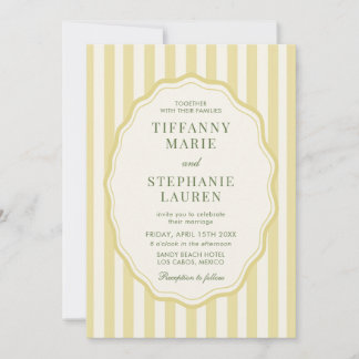 Citrus Yellow Elegant Modern Stripe Wedding 招待状