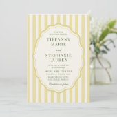 Citrus Yellow Elegant Modern Stripe Wedding 招待状 (スタンド正面)