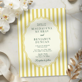 Citrus Yellow Green Elegant Modern Stripe Wedding 招待状