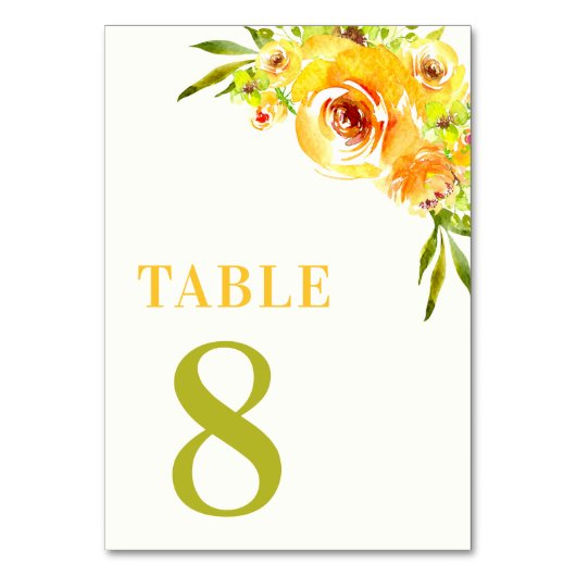 Citrus Yellow Green Garden Floral Table 8 Wedding テーブルナンバー (正面)