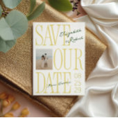 Citrus Yellow & Green Typography Stylish Wedding セーブザデート