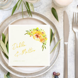 Citrus Yellow Green Vibrant Summer Floral Wedding スタンダードカクテルナプキン