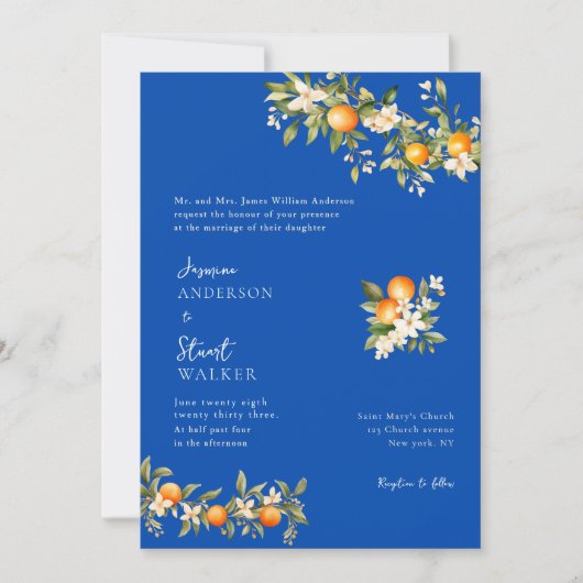 citurs  and blue Wedding  QR Code Invitation 招待状 (正面)
