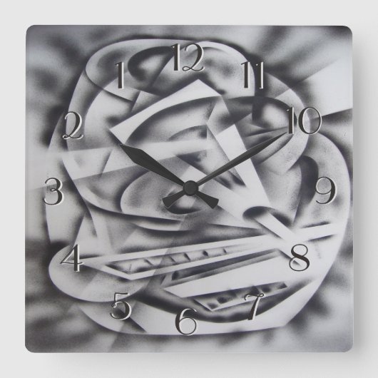 City at Restバックワード時計の白黒 スクエア壁時計 (正面)