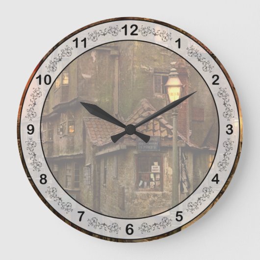 City - Bristol, England - A Steep, Steep Street ラージ壁時計 (正面)