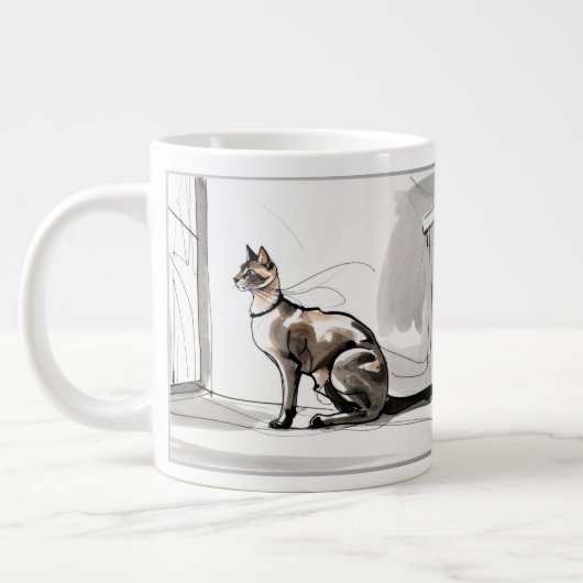 City Cat Looking Stylish Minimalist Art ジャンボコーヒーマグカップ (左)