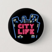 City Life Neon Nights Button – Urban Skyline Glow  缶バッジ (正面)