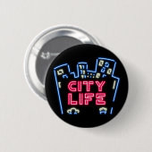 City Life Neon Nights Button – Urban Skyline Glow  缶バッジ (正面&裏面)