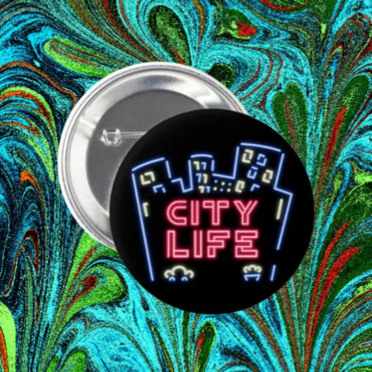 City Life Neon Nights Button – Urban Skyline Glow  缶バッジ